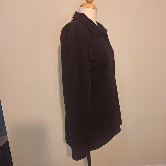 Eileen Fisher Peruvian Organic Cotton Tied Collar Hidden Snap Front Cardigan - Picture 4 of 8